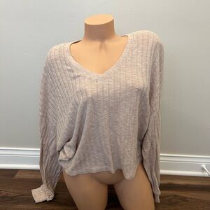 Lulu's Cream V-Neck Long Sleeve Top